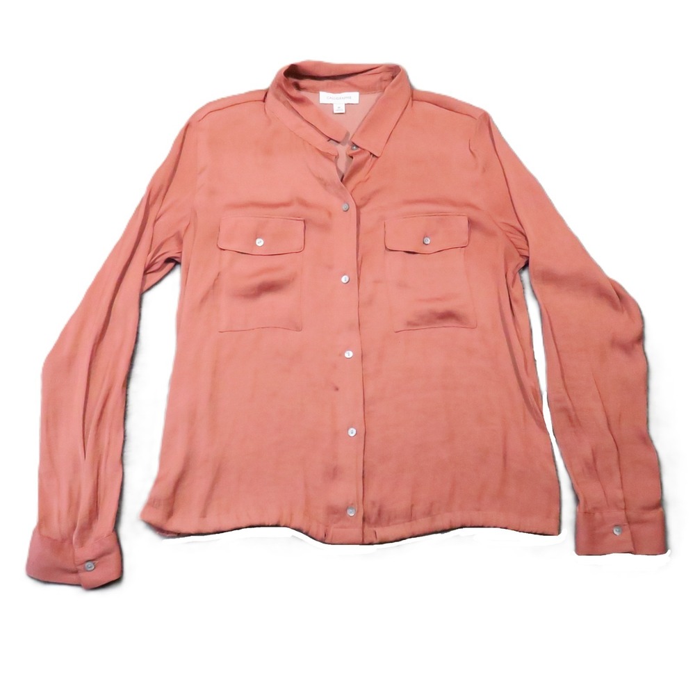 Calligraphie Anthropologie Blouse M Coral Button Down Shirt Casual Silky Office